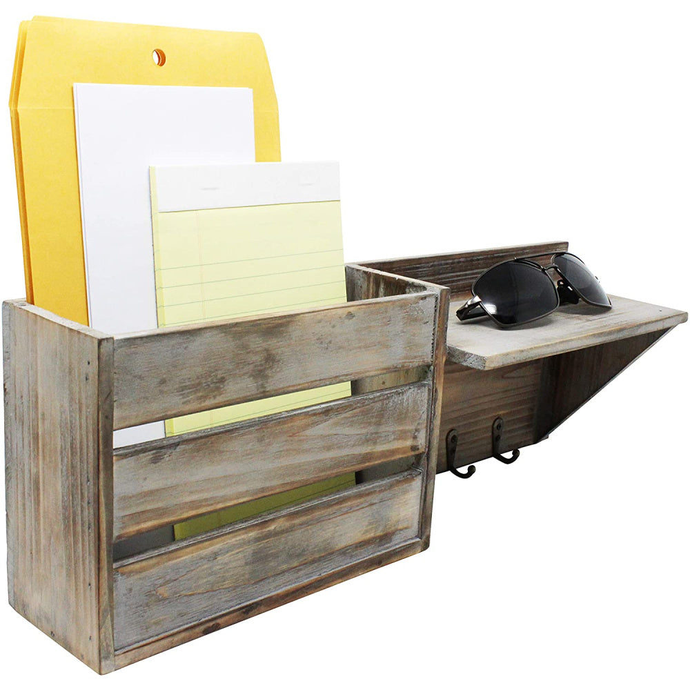 Wood Rustic Wall Mounted Key & Mail Holder/Organizer