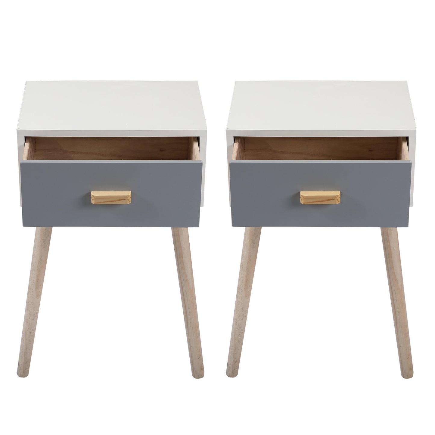 2 Pieces Bedside Table, Wooden End Table with Drawer