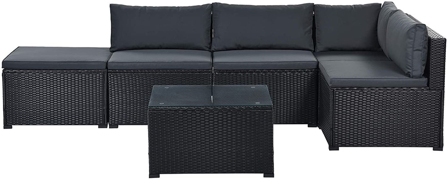 6-Piece Outdoor Furniture Set with PE Rattan Wicker, Patio Garden Sectional Sofa Chair, removable cushions