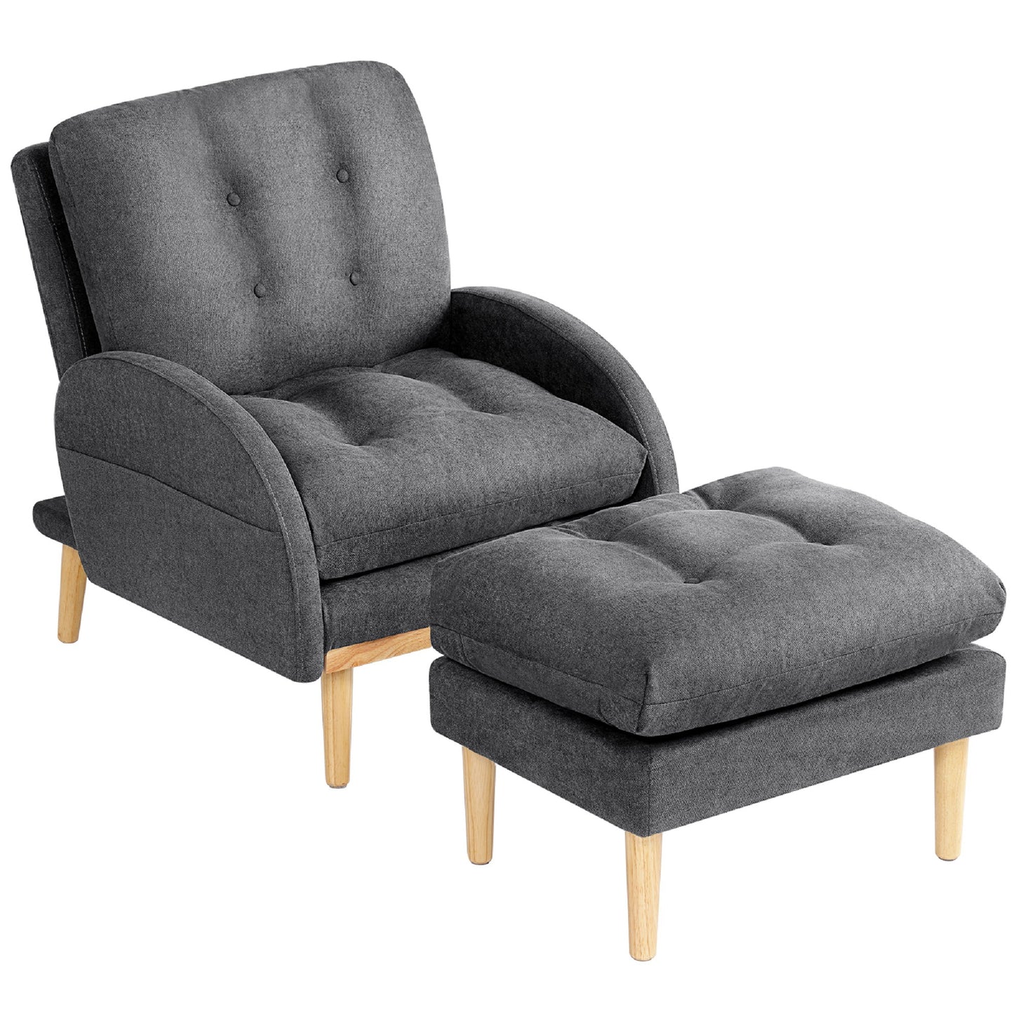 Chair with Ottoman, Soft Fabric Armchair with Adjustable Backrest and Side Pocket XH