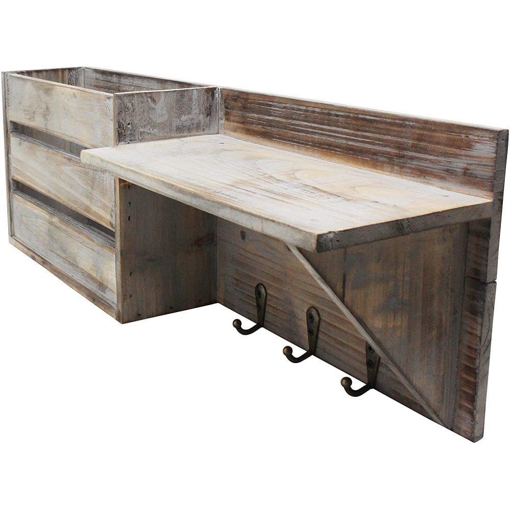 Wood Rustic Wall Mounted Key & Mail Holder/Organizer