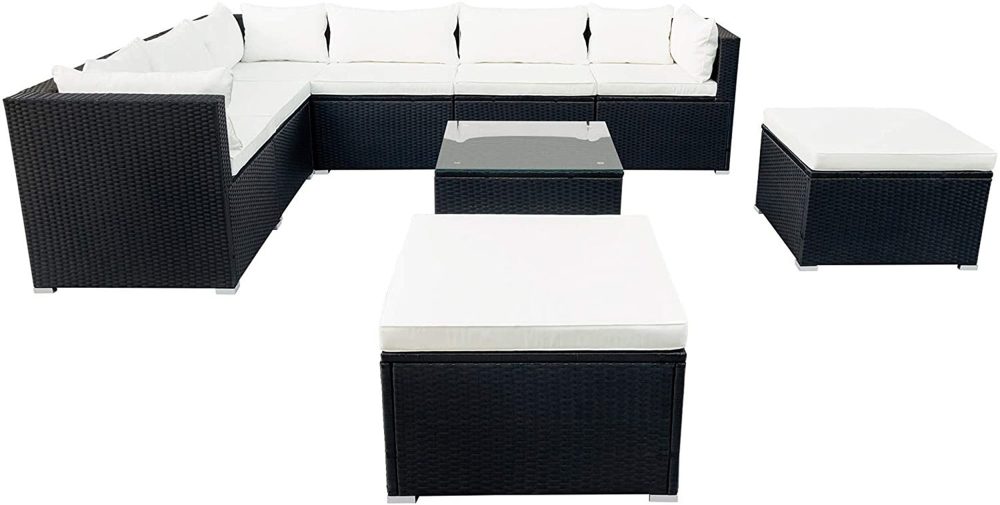 9-piece Outdoor Patio PE Wicker Rattan conversation Sectional Sofa sets with 3 sofa
