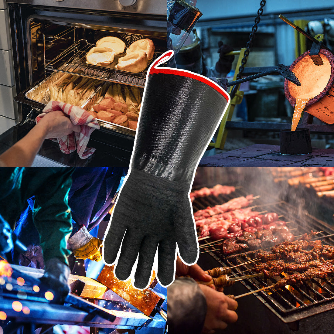 Oven Gloves 14" 932F, Smoke-Resistant Cooking Barbecue Grill Gloves