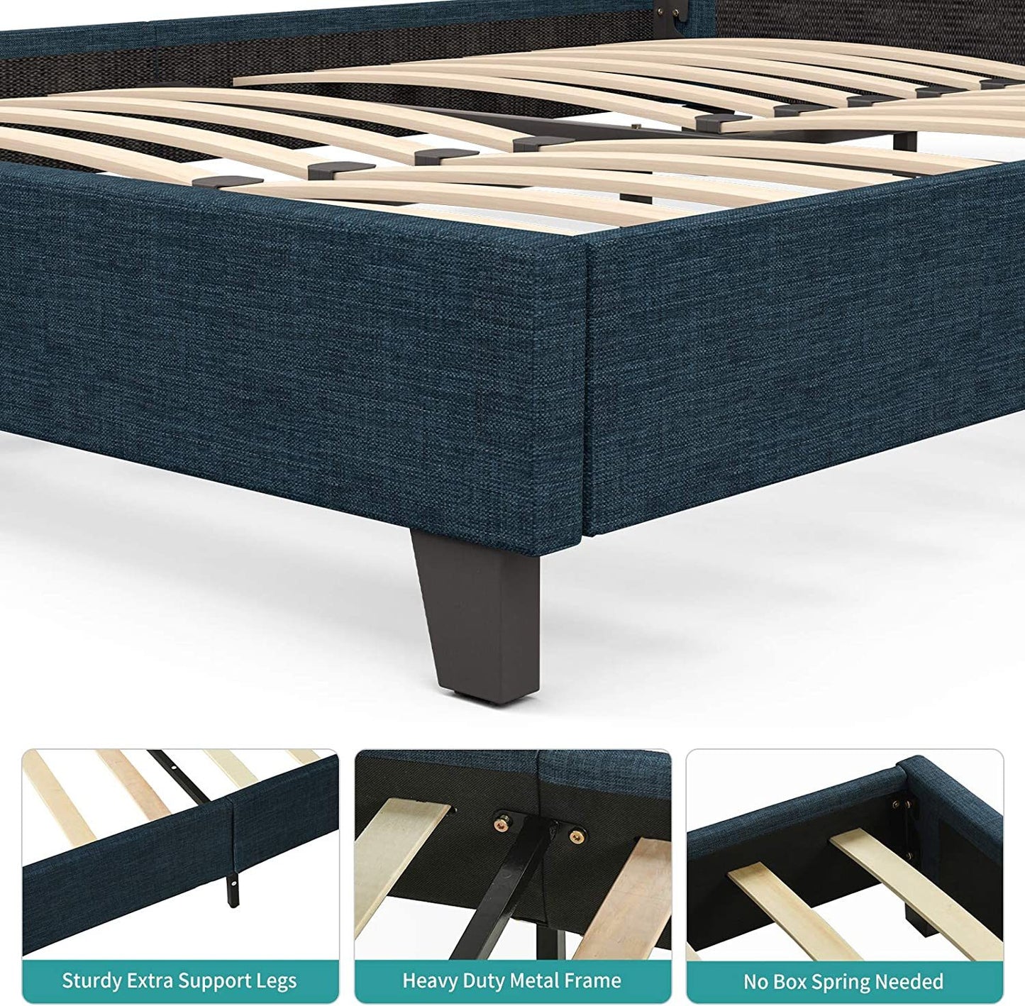mecor Upholstered Linen Platform Bed Frame | Queen Bed Frame with Fabric Headboard