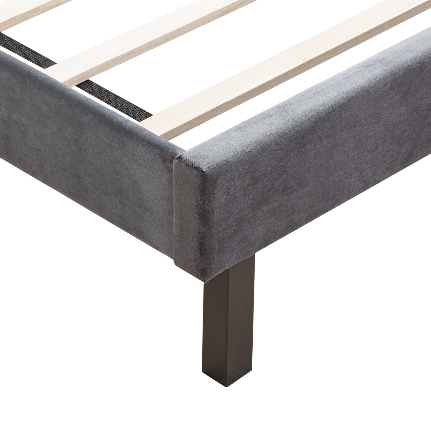 Upholstered Bed with Wings Design - Strong Wood Slat Support