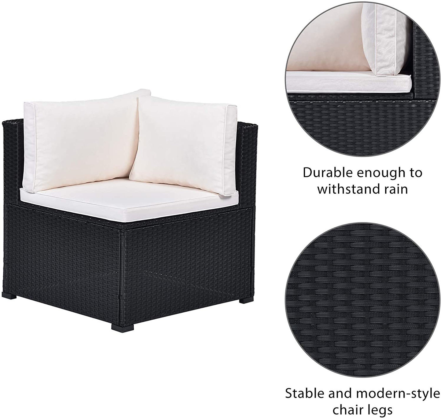 6-Piece Outdoor Furniture Set with PE Rattan Wicker, Patio Garden Sectional Sofa Chair, removable cushions