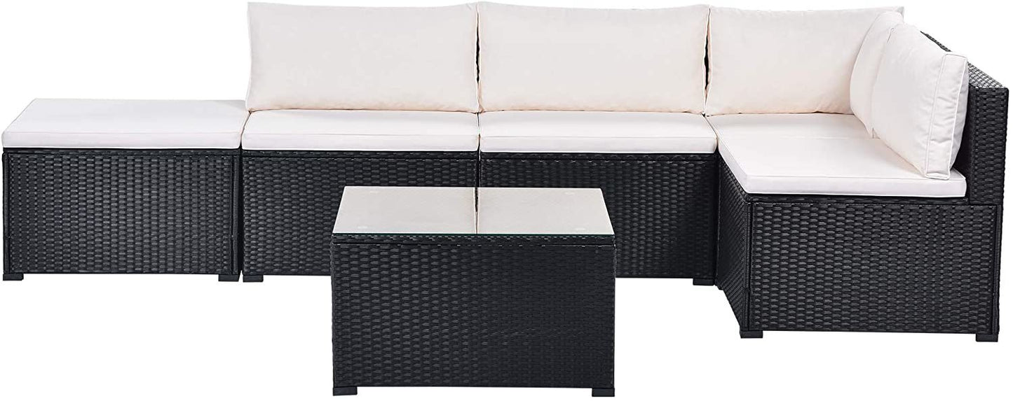6-Piece Outdoor Furniture Set with PE Rattan Wicker, Patio Garden Sectional Sofa Chair, removable cushions