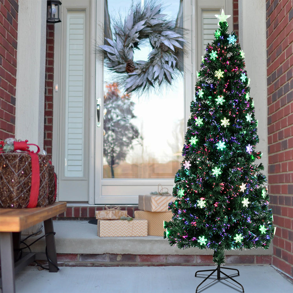 Pre-Lit Artificial Christmas Tree with Multi-Colored Fiber Optic Light