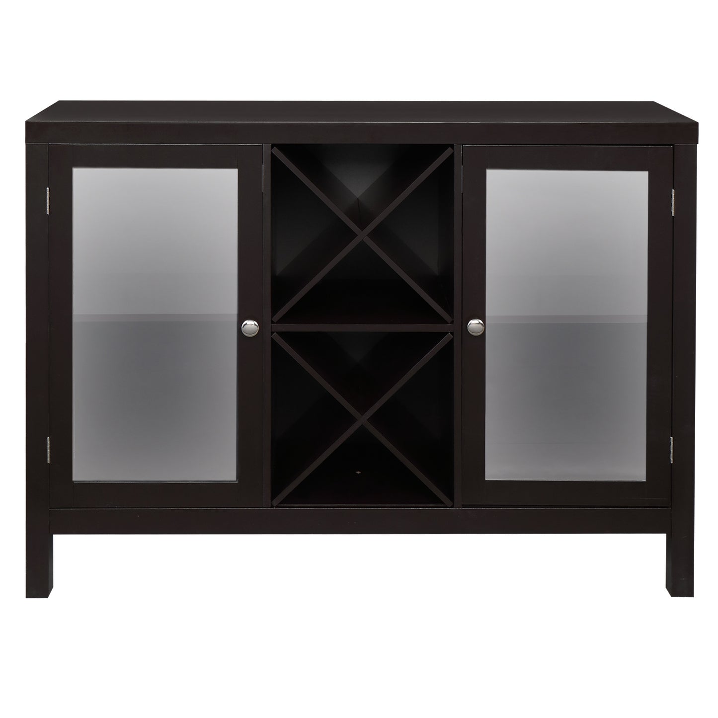 FCH Transparent Double Door with X-shaped Wine Rack Sideboard Entrance Cabinet Brown RT
