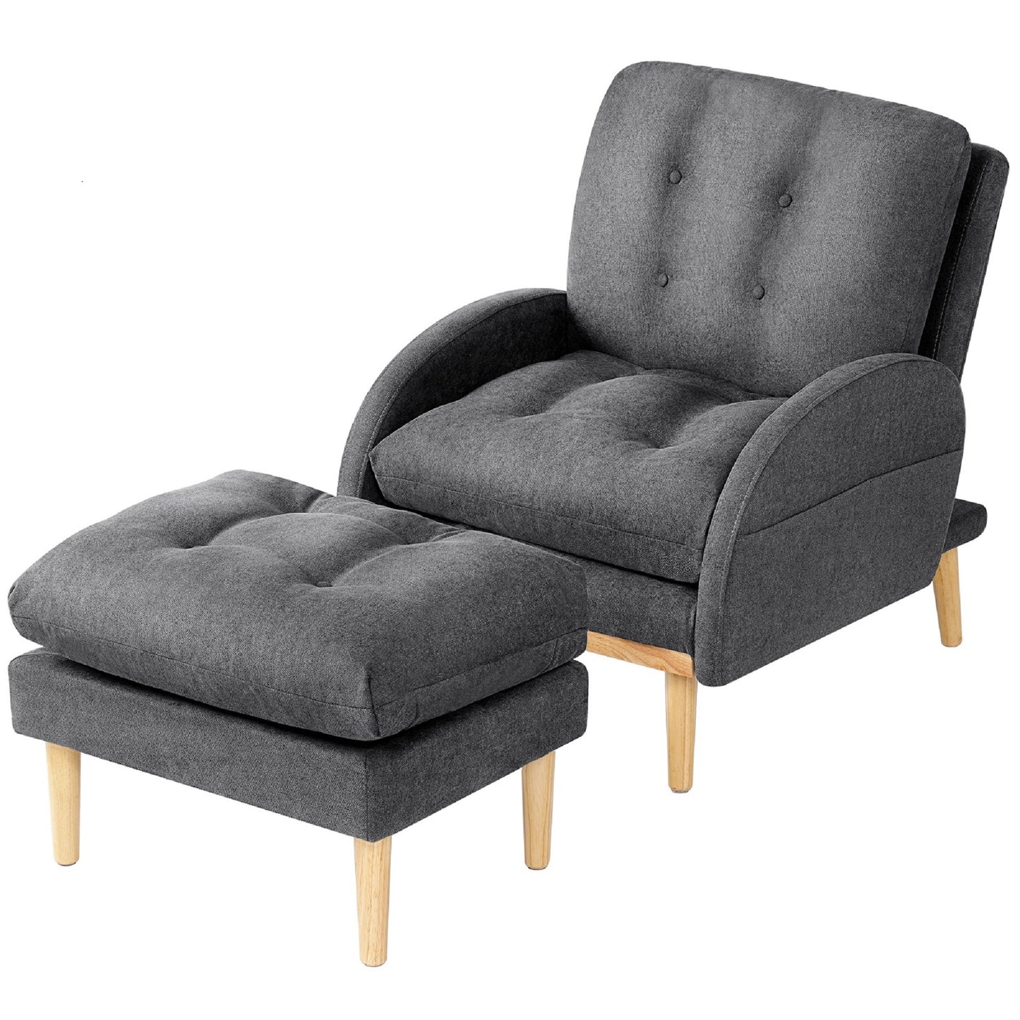 Chair with Ottoman, Soft Fabric Armchair with Adjustable Backrest and Side Pocket XH