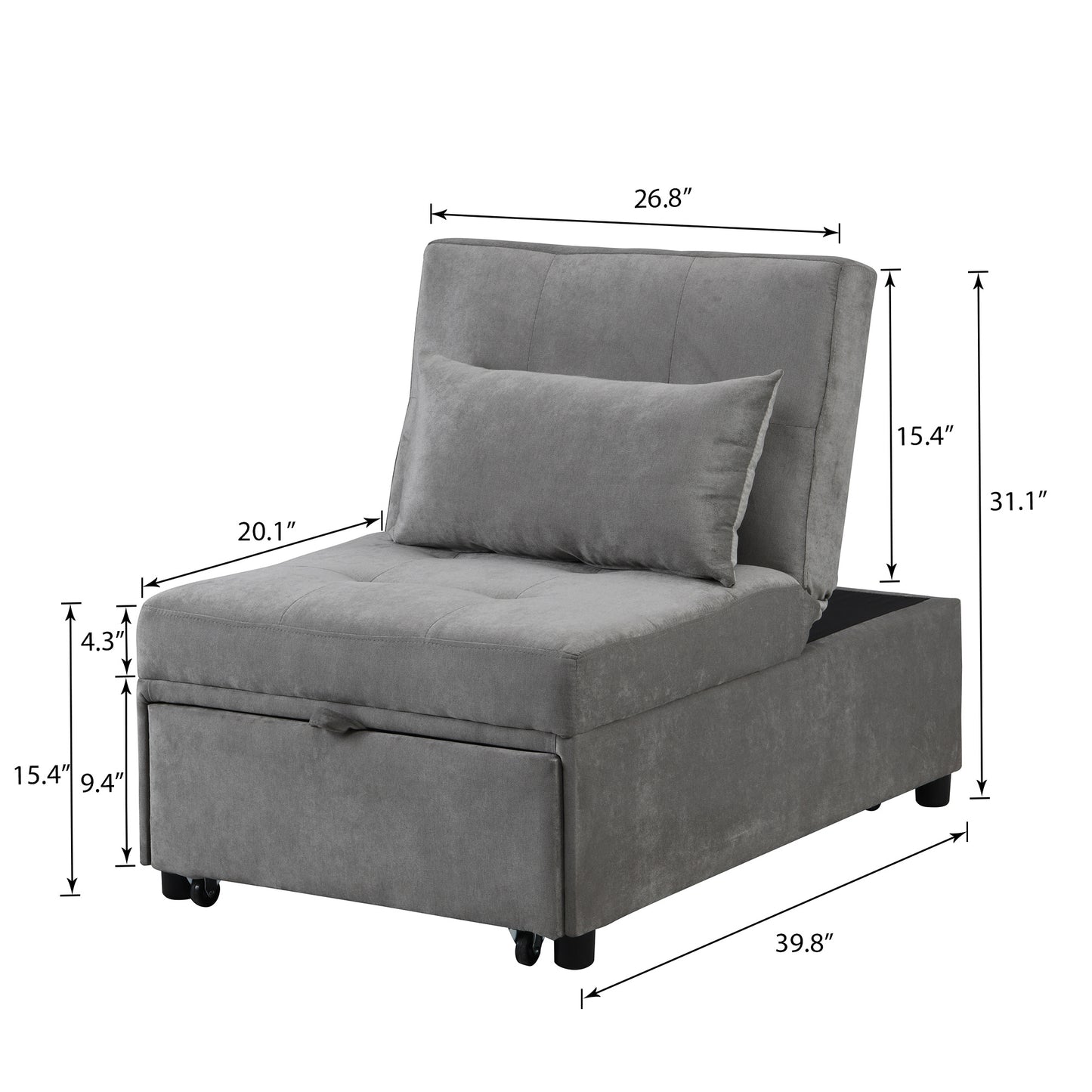 Folding Ottoman Sofa Bed Gray