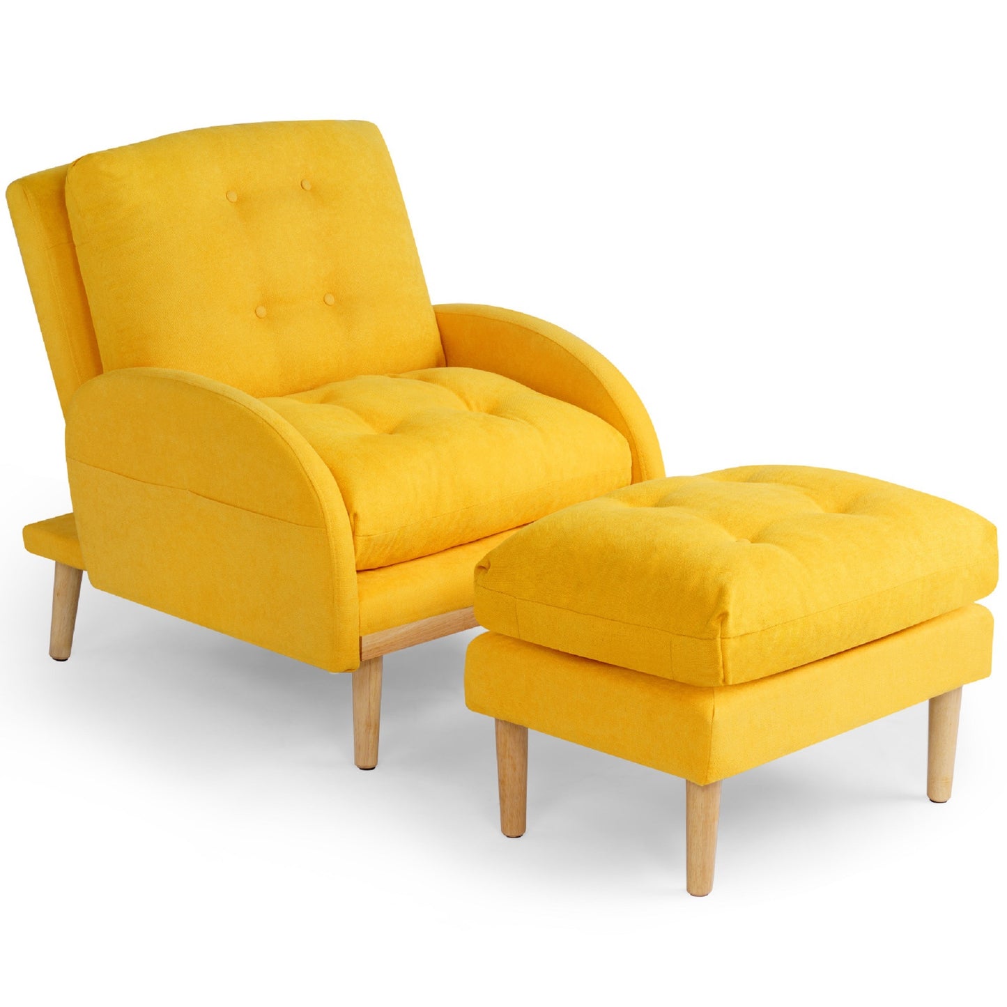 Chair with Ottoman, Soft Fabric Armchair with Adjustable Backrest and Side Pocket XH