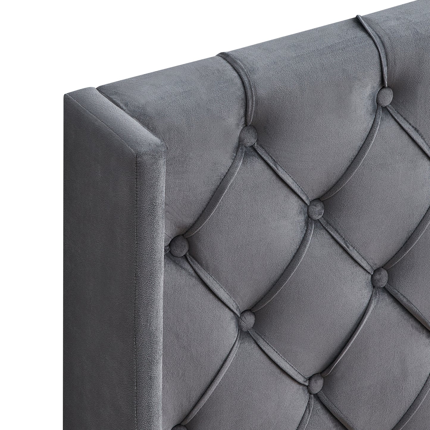 Upholstered Bed with Wings Design - Strong Wood Slat Support