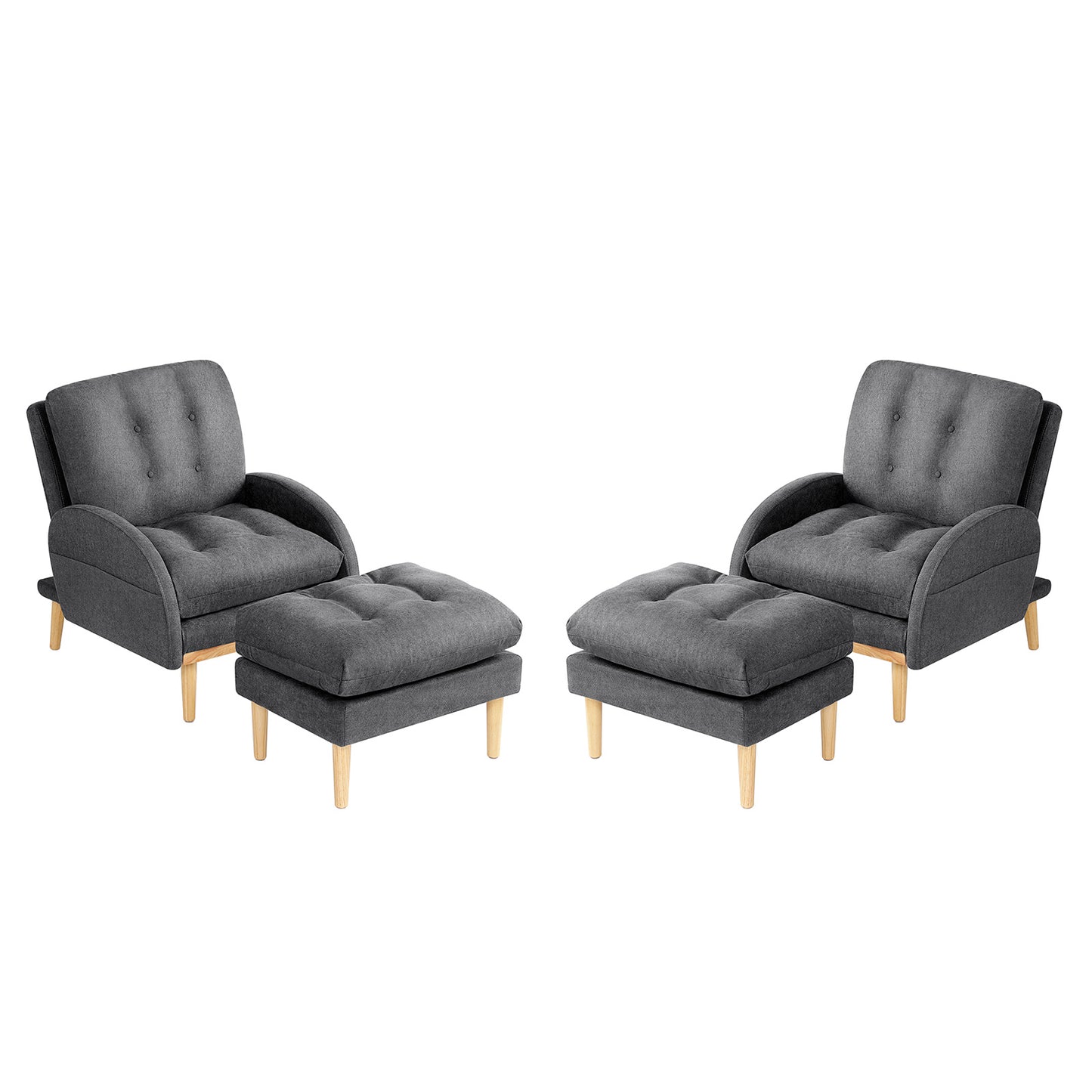 Chair with Ottoman, Soft Fabric Armchair with Adjustable Backrest and Side Pocket XH
