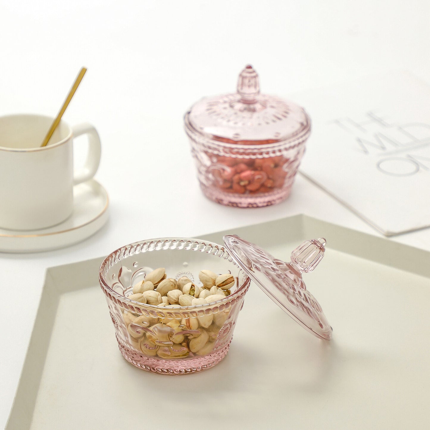Colorful Embossed Glass Candy Jars with Lids