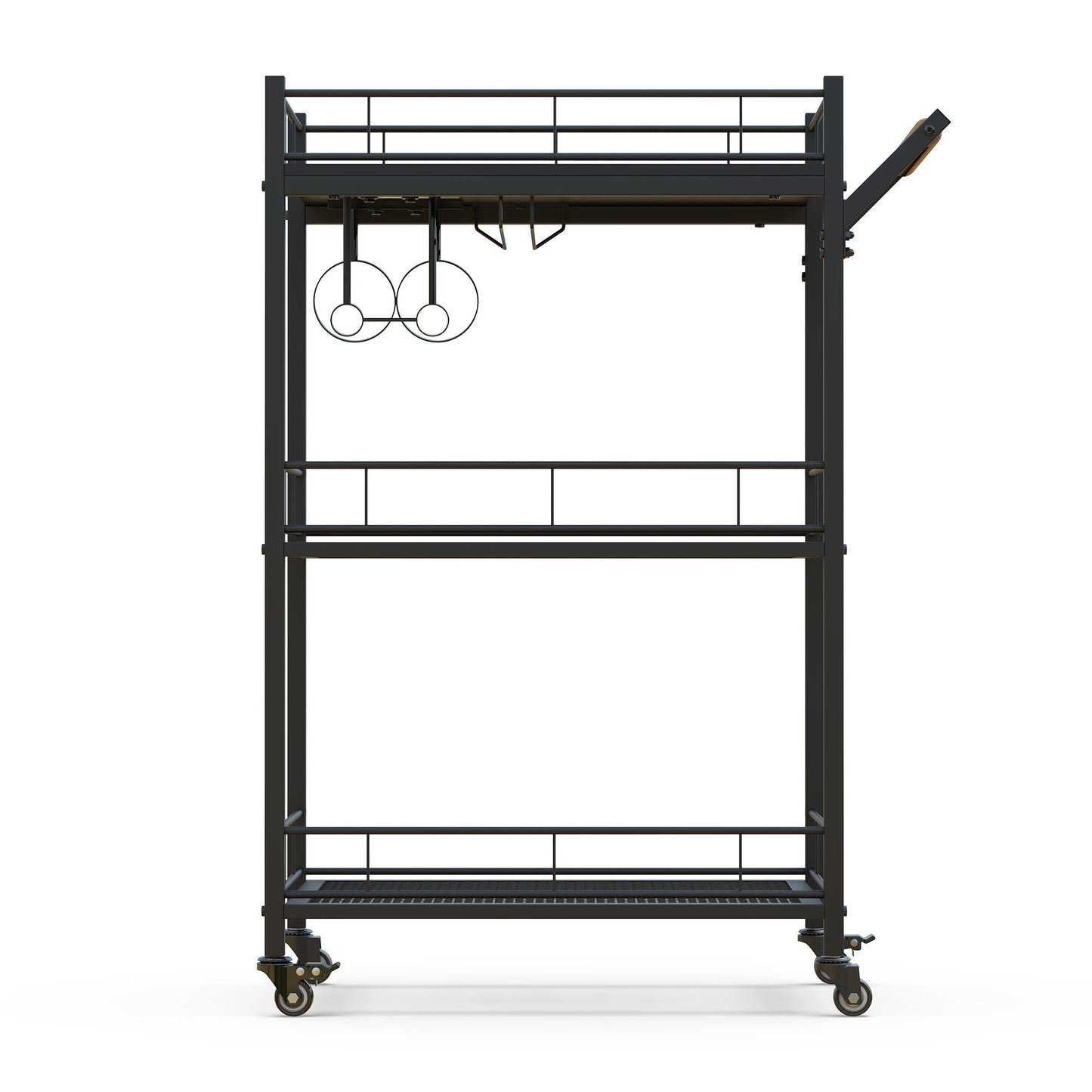 3 Tier Metal Mesh Rolling Storage Cart, Mesh Storage Pantry Cart with Lockable Wheels Wood Look Top and Metal Frame