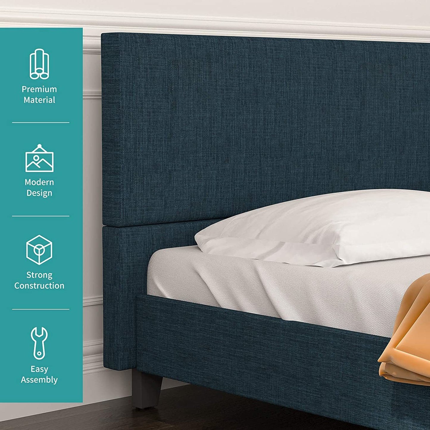 mecor Upholstered Linen Platform Bed Frame | Queen Bed Frame with Fabric Headboard