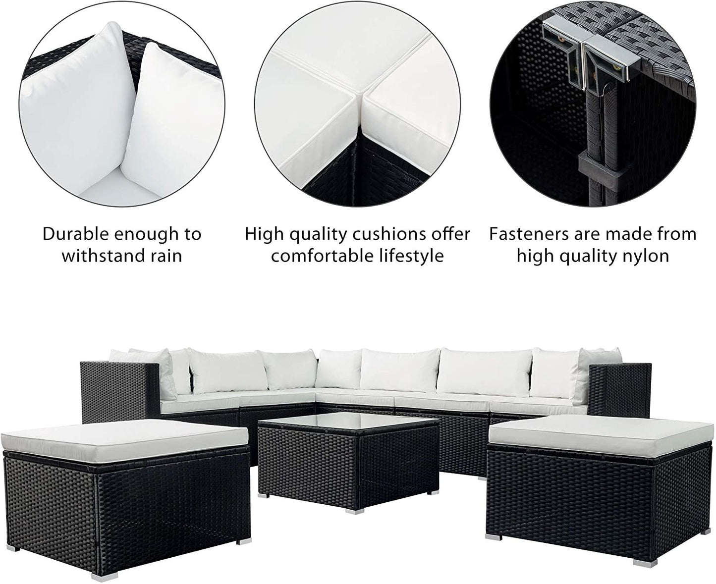 9-piece Outdoor Patio PE Wicker Rattan conversation Sectional Sofa sets with 3 sofa