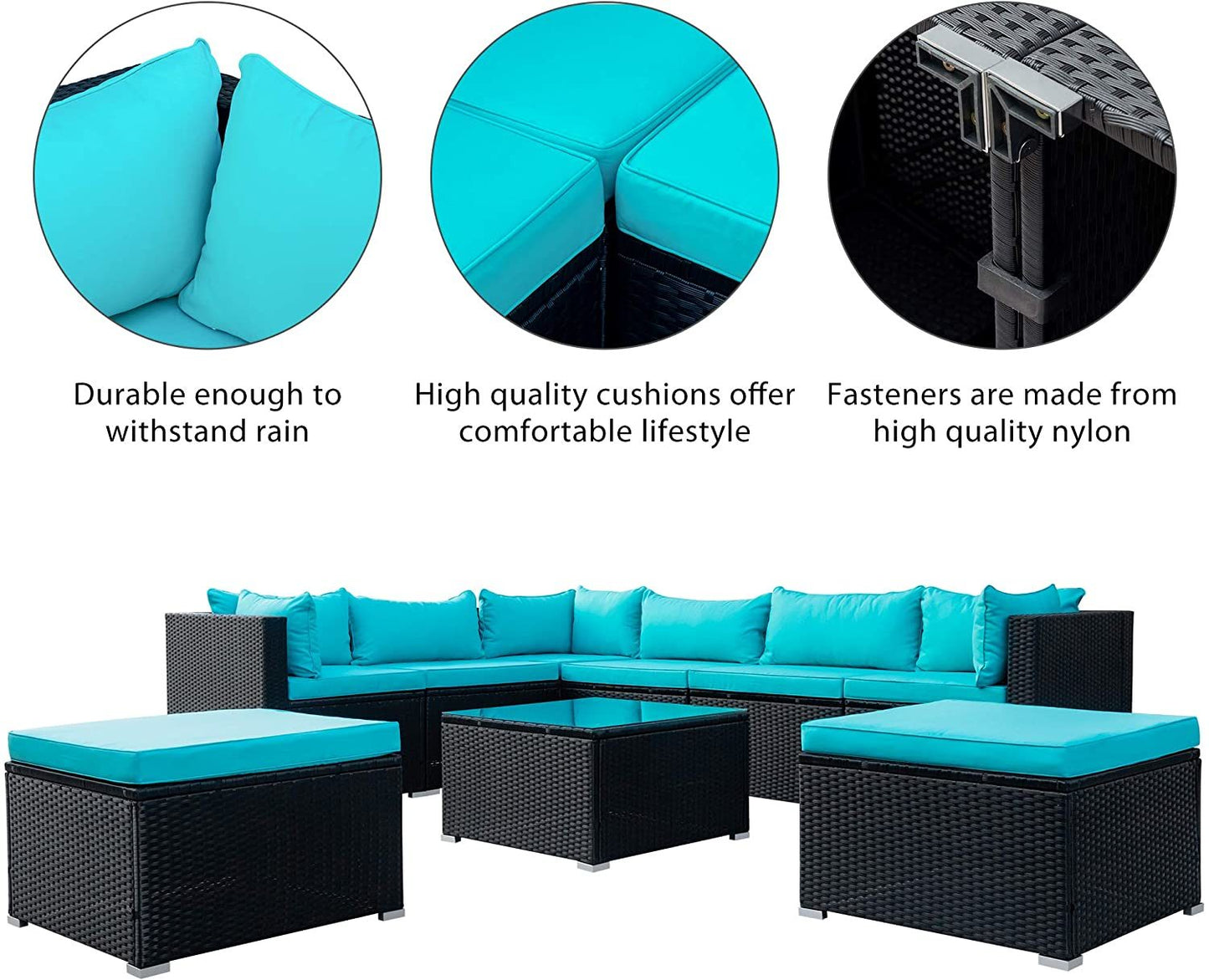 9-piece Outdoor Patio PE Wicker Rattan conversation Sectional Sofa sets with 3 sofa