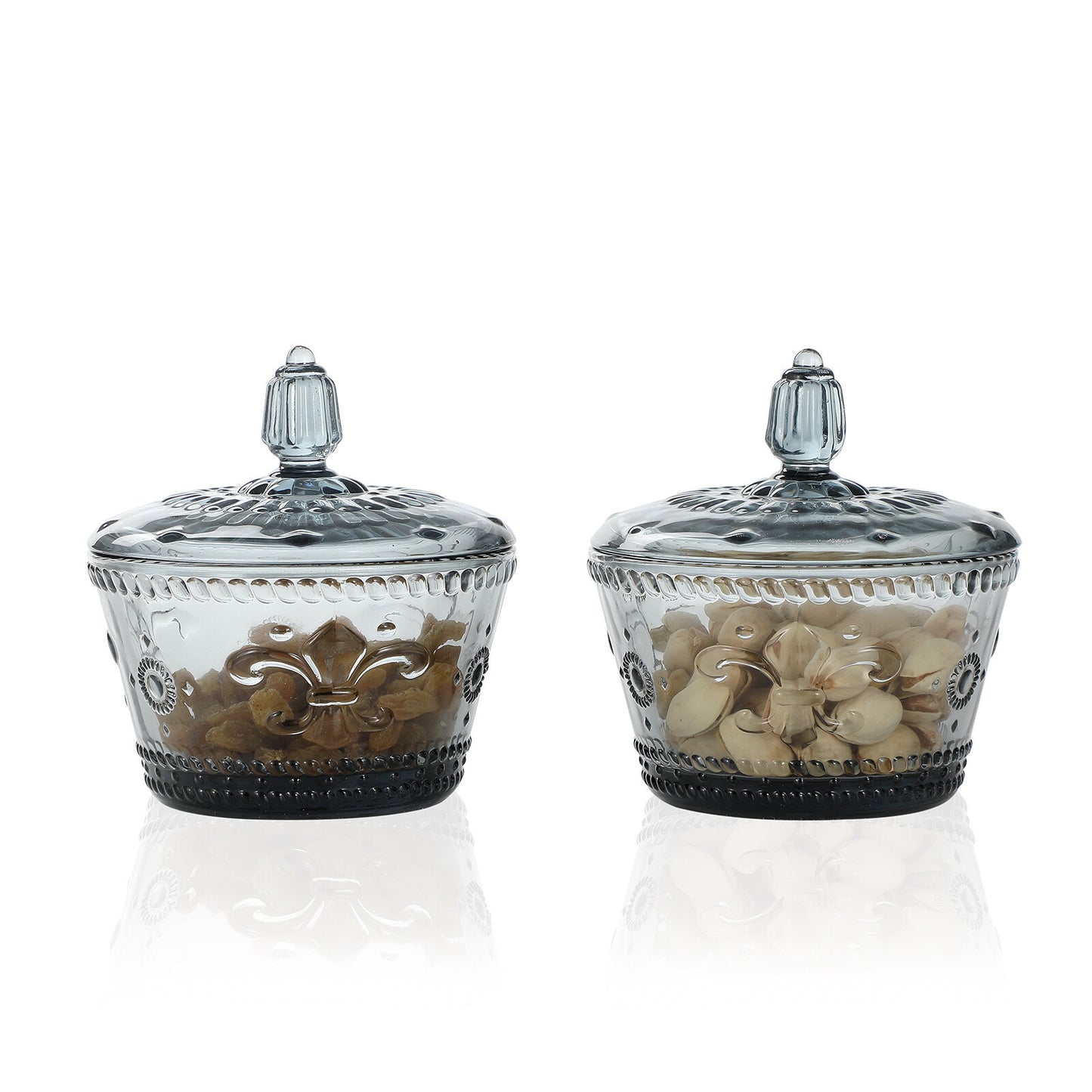 Colorful Embossed Glass Candy Jars with Lids