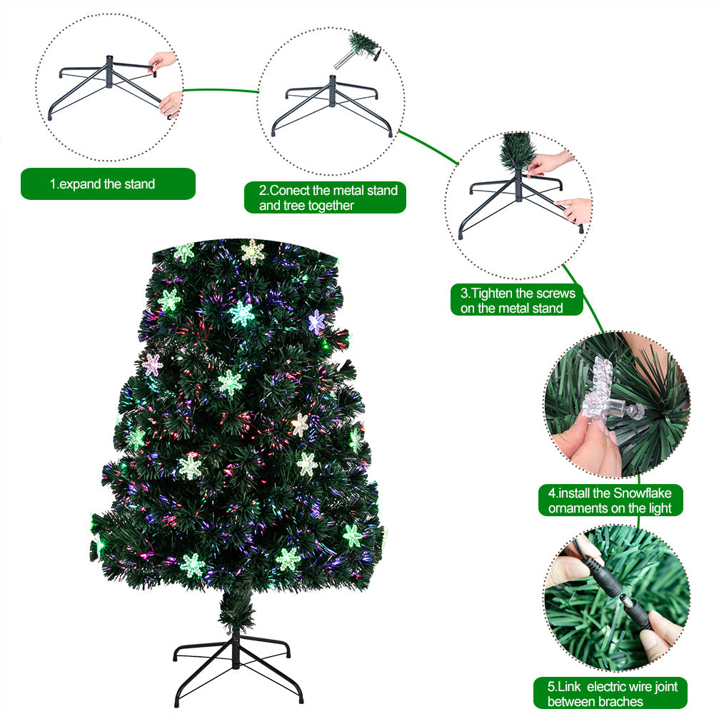 6ft Pre-Lit Artificial Christmas Tree with Multi-Colored Fiber Optic Light