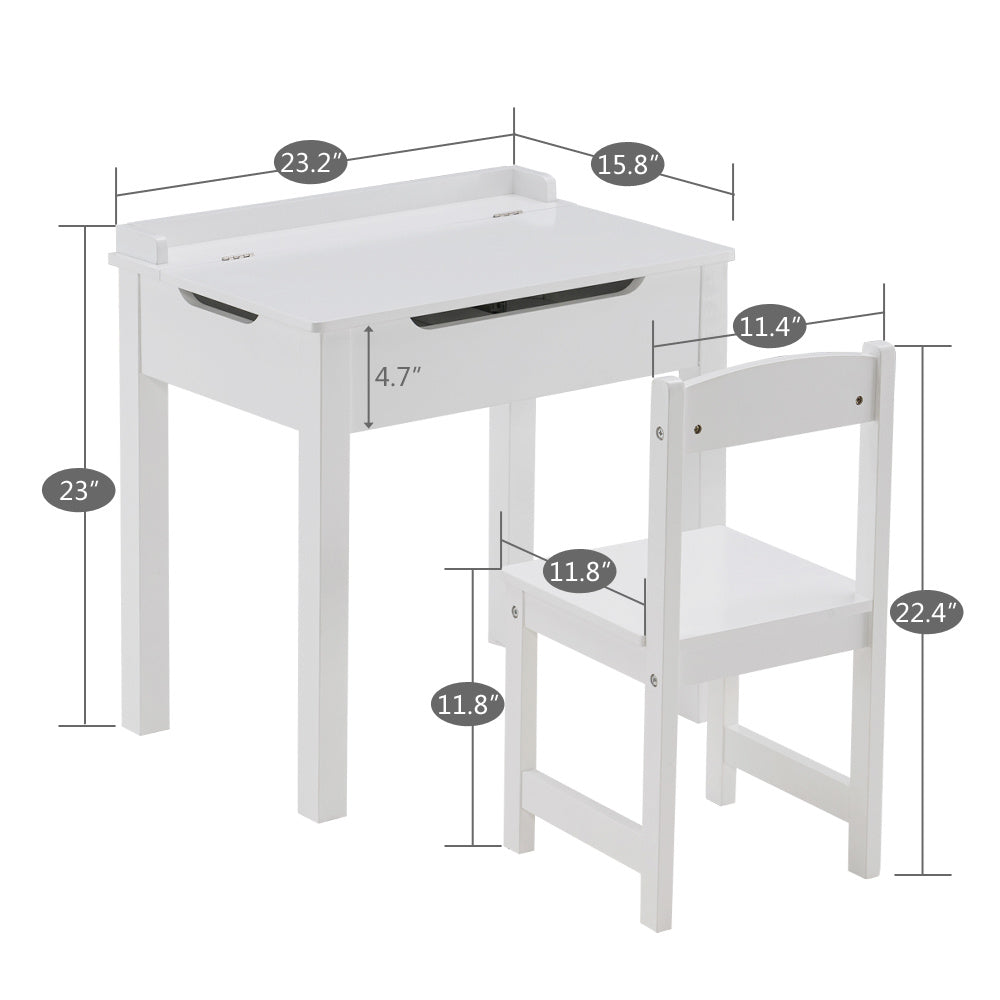 MDF White Children's Study Table and Chair Set