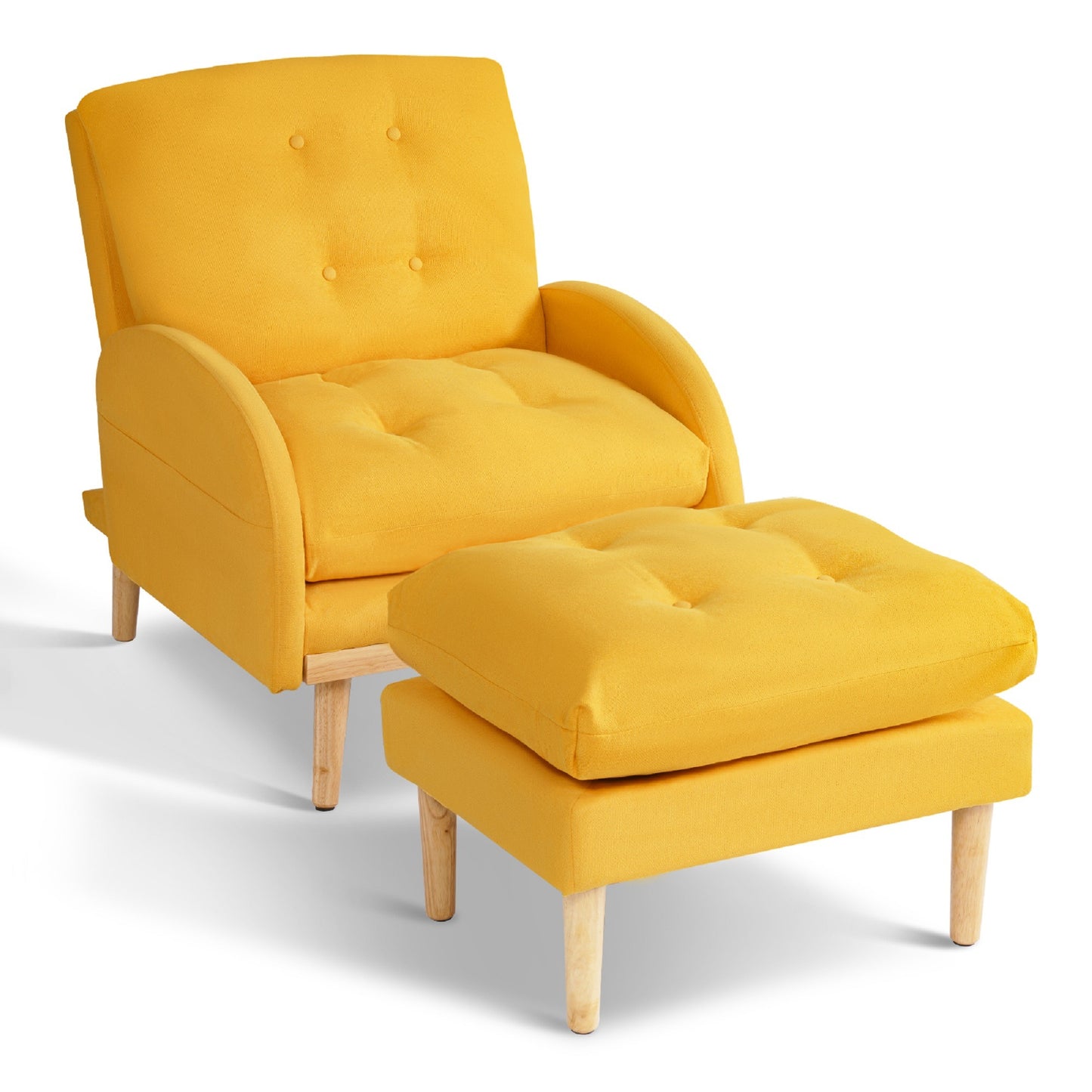 Chair with Ottoman, Soft Fabric Armchair with Adjustable Backrest and Side Pocket XH