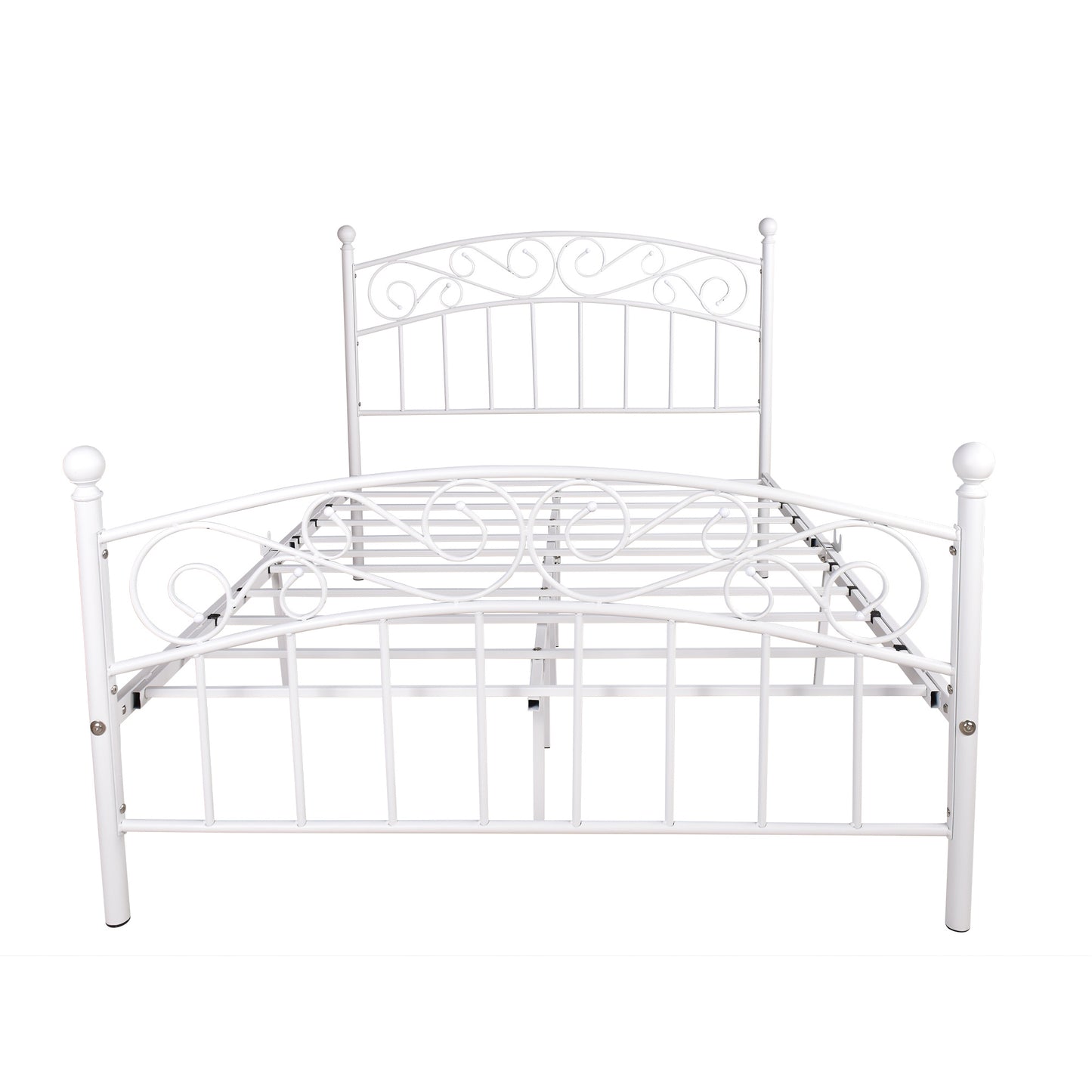 Full Size Metal Bed Frame with Headboard and Footboard Sturdy White Steel