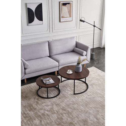 Modern Nesting coffee table,Black color frame with walnut top