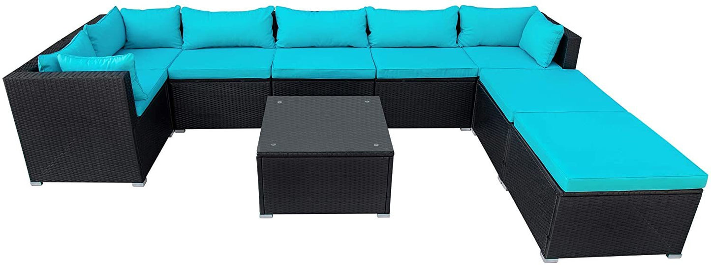 9-piece Outdoor Patio PE Wicker Rattan conversation Sectional Sofa sets with 3 sofa