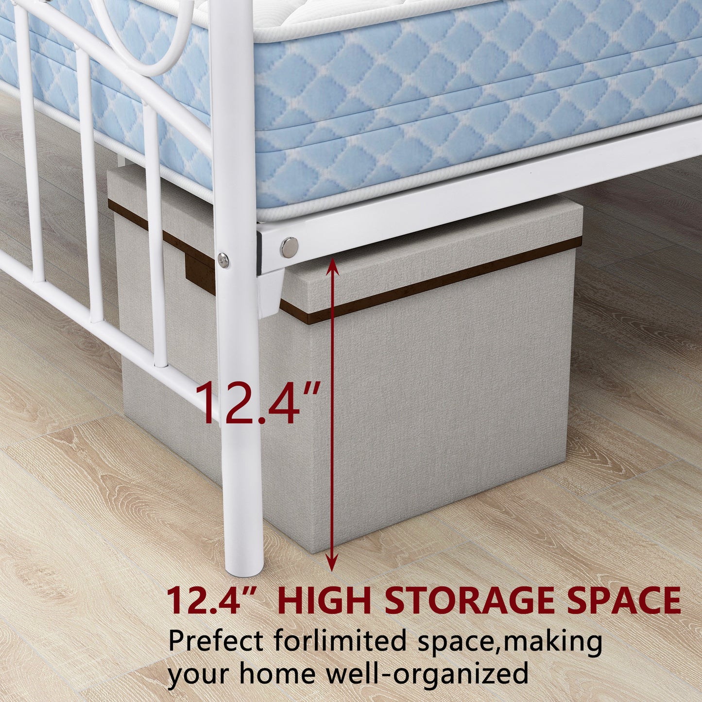Full Size Metal Bed Frame with Headboard and Footboard Sturdy White Steel