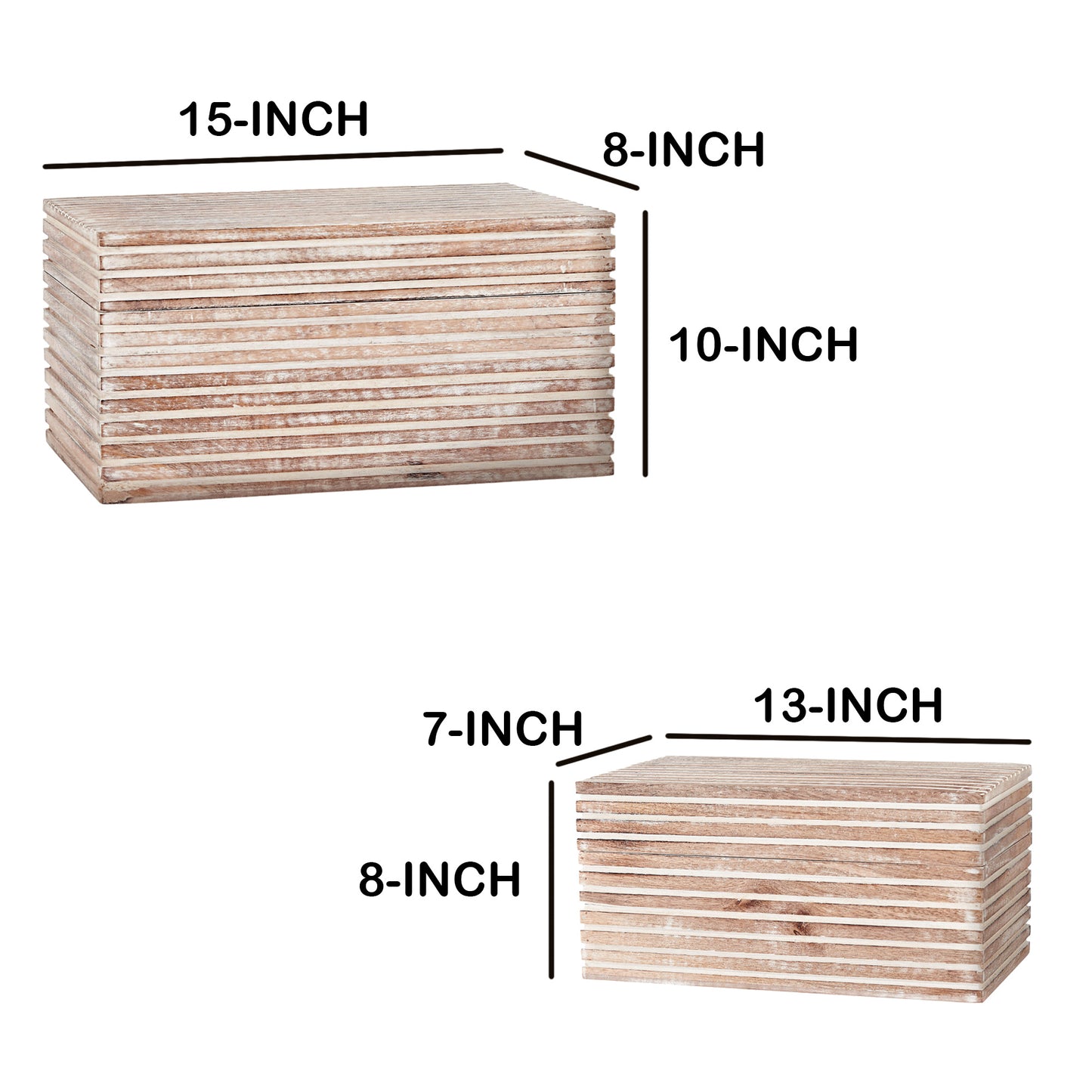 Stripe Pattern 2 Piece Rectangular Wooden Jewelry Box, Whitewash