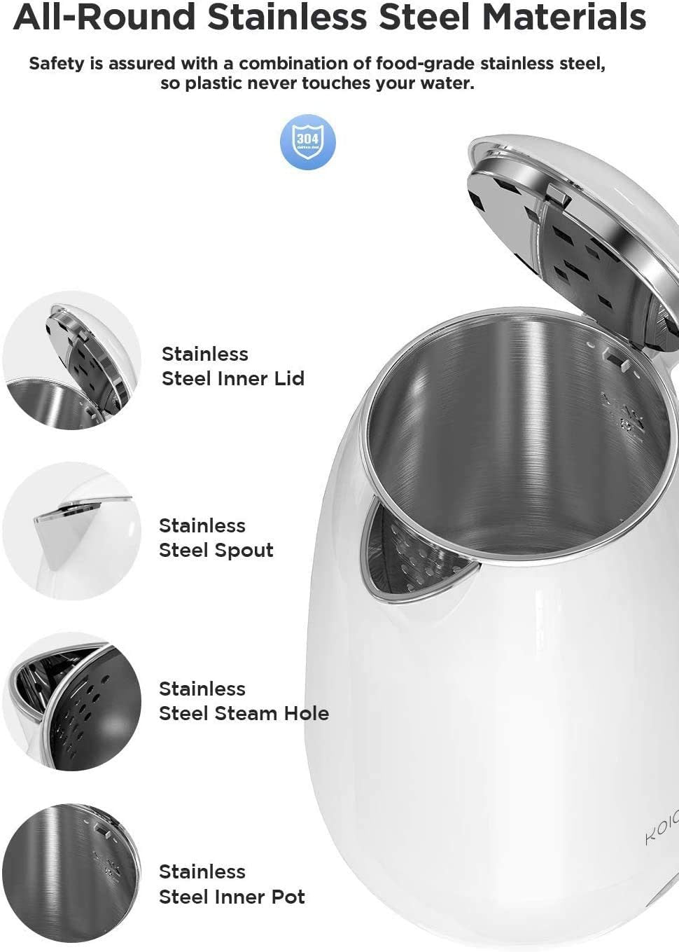 Stainless Steel Hot Water Boiler, Cool Touch Anti-Scald Double Wall Electric Tea Kettle