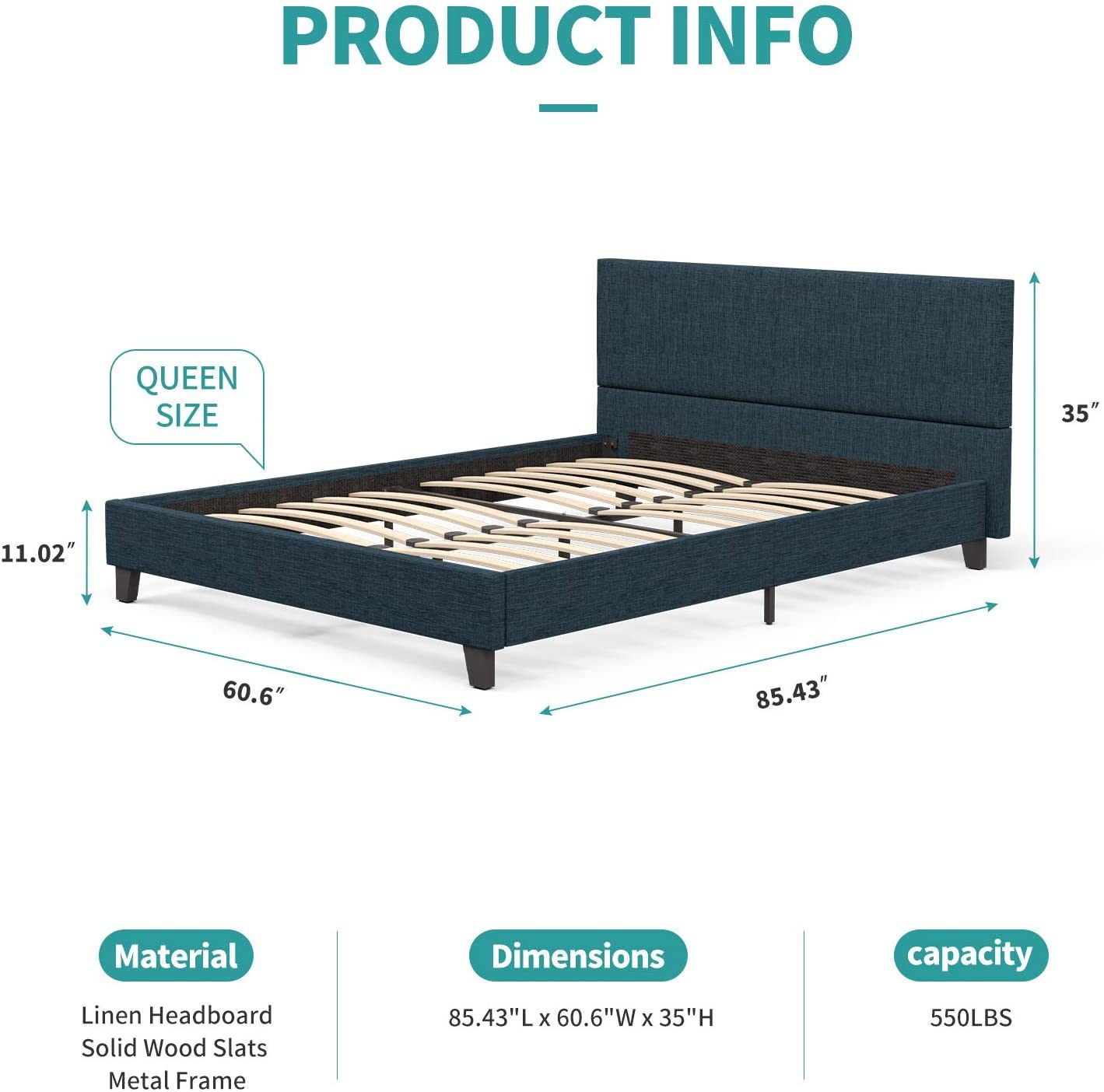 mecor Upholstered Linen Platform Bed Frame | Queen Bed Frame with Fabric Headboard