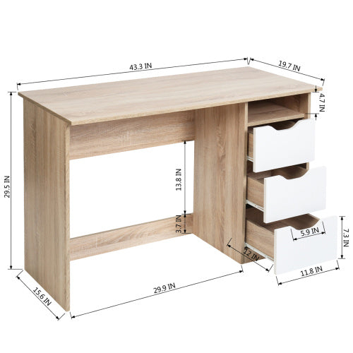 43.3 inches Wood Corner Writing Table with Shelf 3 Drawers Storage