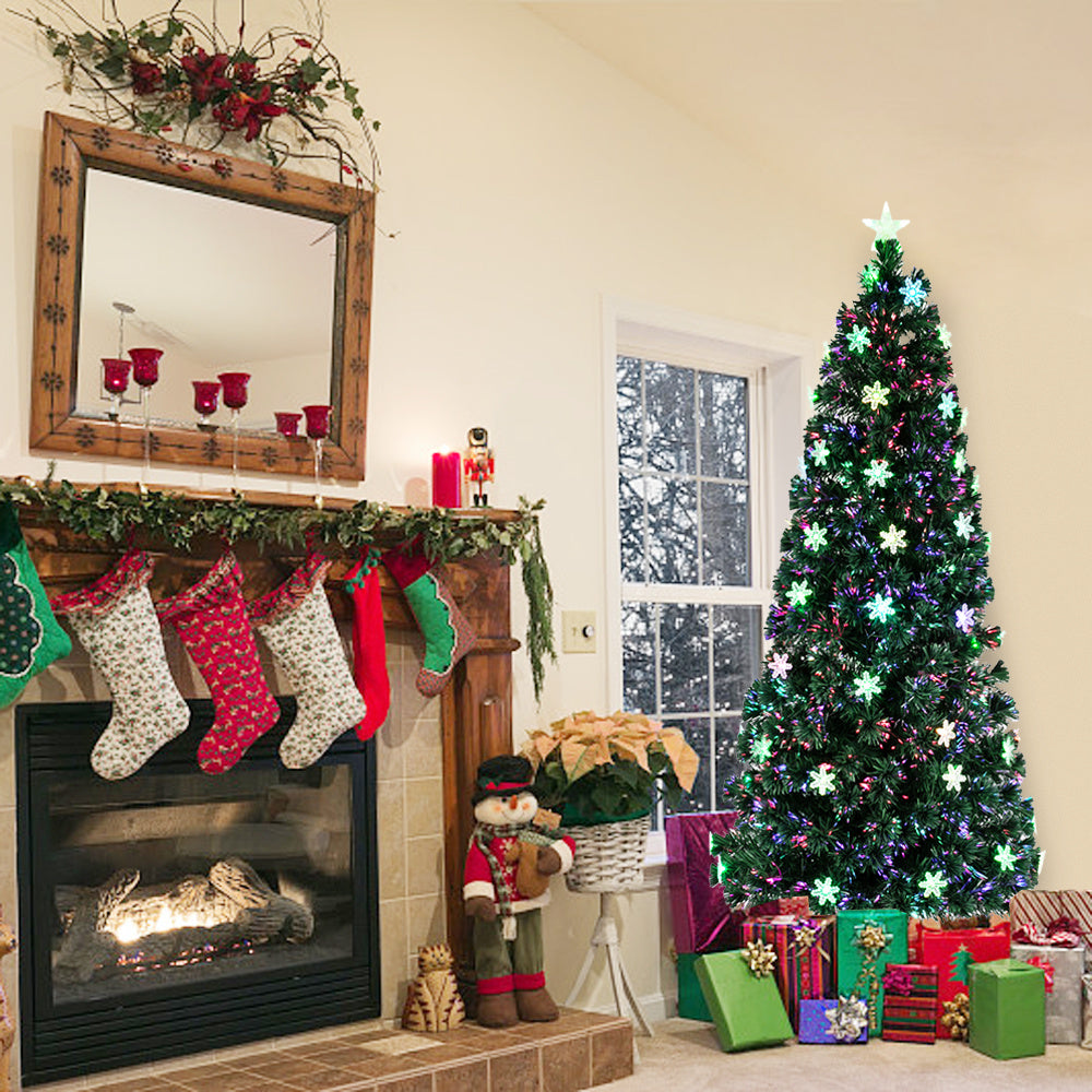 6ft Pre-Lit Artificial Christmas Tree with Multi-Colored Fiber Optic Light