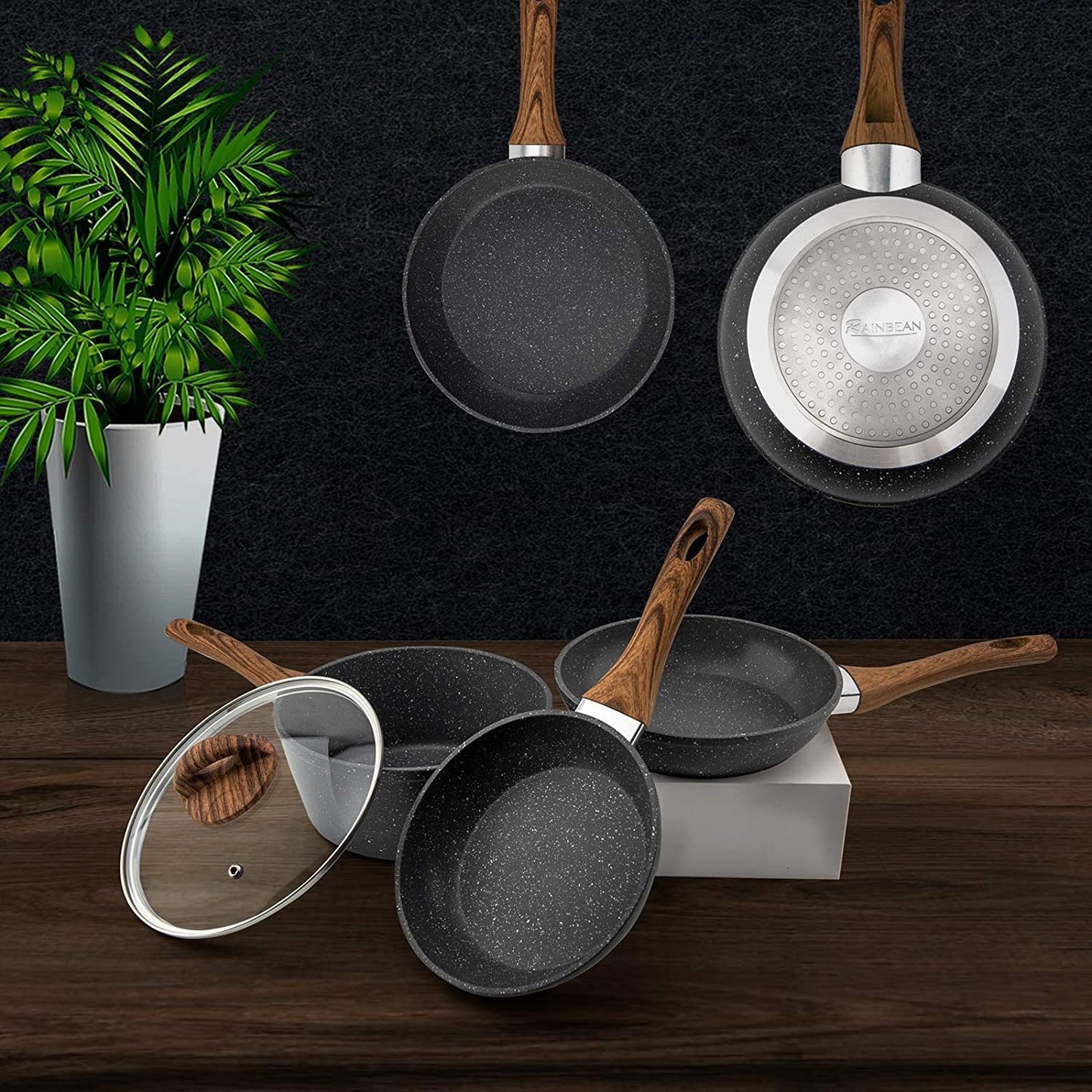 Frying Pan Set 3-Piece Nonstick Saucepan Woks Cookware