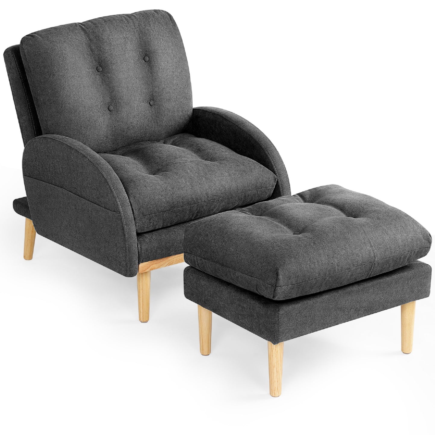 Chair with Ottoman, Soft Fabric Armchair with Adjustable Backrest and Side Pocket XH