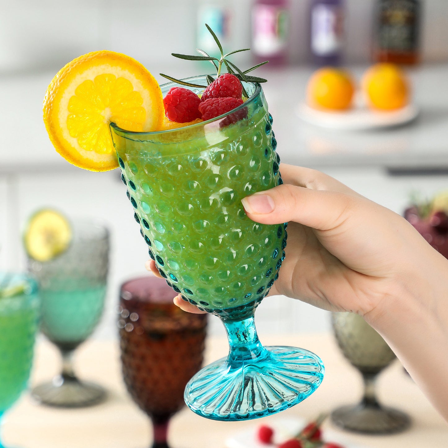 Hobnail Collection Glass Beverage Goblets set