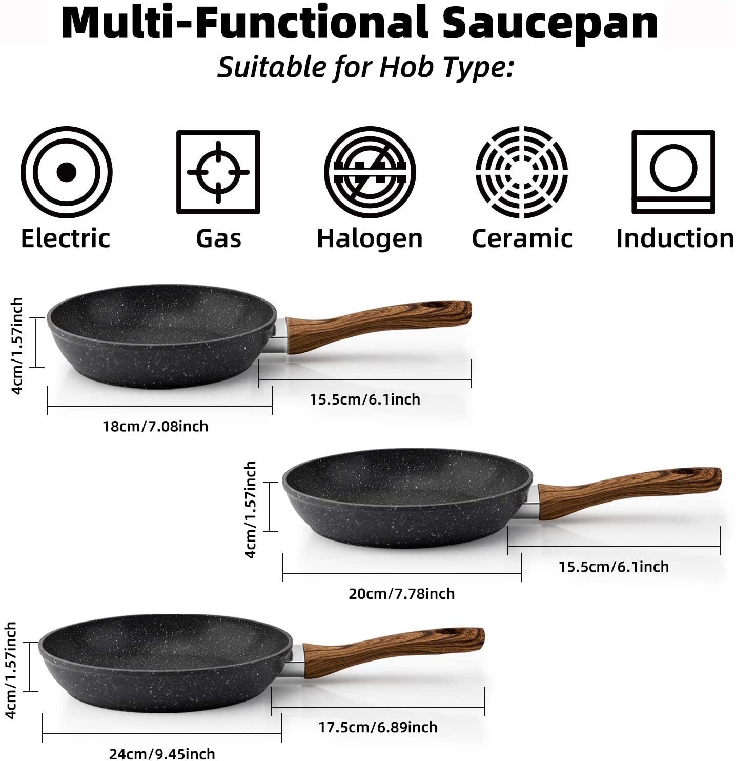 Frying Pan Set 3-Piece Nonstick Saucepan Woks Cookware