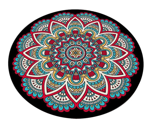 [Black] Stylish Round Area Rug Chair Mat Living Room Bedroom Carpet