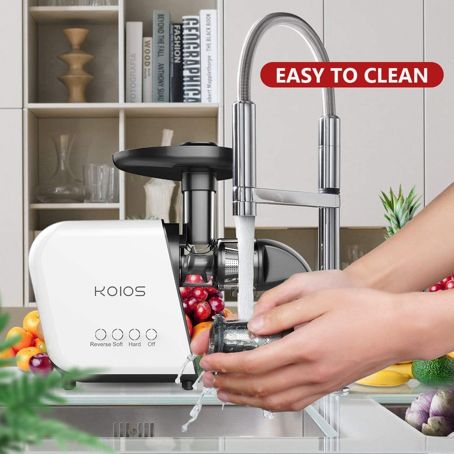 Masticating Juicer with Reversible and Quiet Motor
