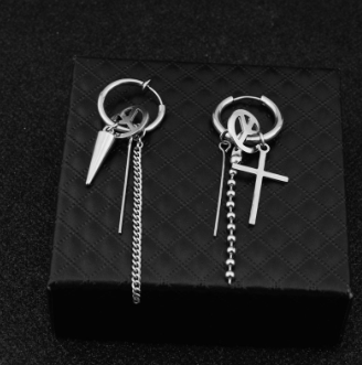 Cross chain pierced ear clips