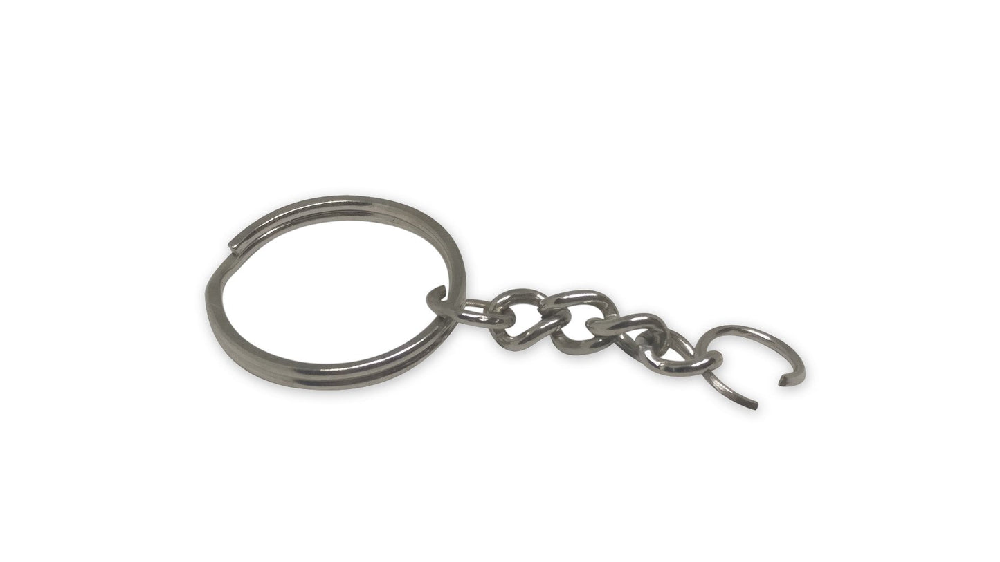 Keychain Making Steel Ring Base With Chain 24mm Dia Round Silver Color (Pack of 10 pieces)